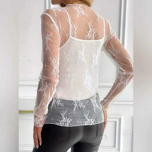 NEW ✨️$15 Elegant White Lace Sheer Top - Picture 2 of 3